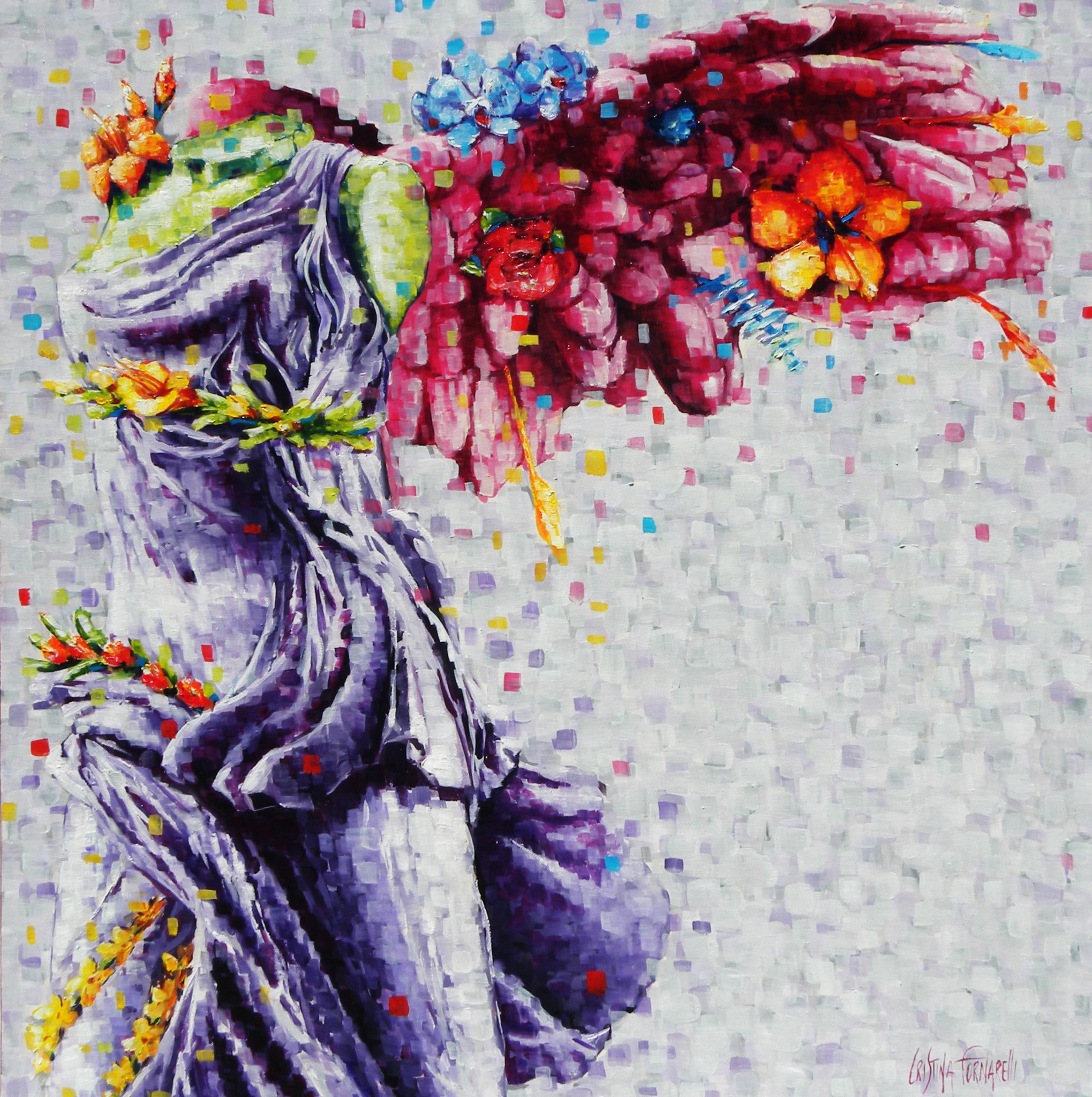 OLIO SU TELA CRISTINA  FORNARELLI ' L 'INIZIO DEL VIAGGIO '  dimensioni L 100 x H 100 cm.