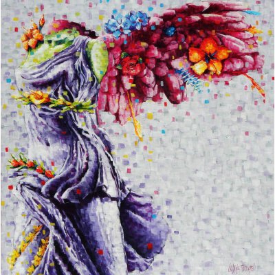 OLIO SU TELA CRISTINA FORNARELLI ' L 'INIZIO DEL VIAGGIO ' dimensioni L 100 x H 100 cm.