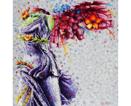 OLIO SU TELA CRISTINA FORNARELLI ' L 'INIZIO DEL VIAGGIO ' dimensioni L 100 x H 100 cm.