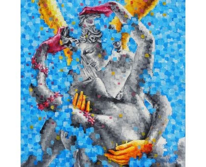 OLIO SU TELA CRISTINA FORNARELLI ' L 'ABBRACCIO DIVINO ' dimensioni L 80 x H 80 cm.