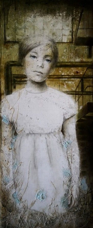 MIXED MEDIA ON CANVAS  ROSY MANTOVANI " UNTITLED 3 "  size  L 50 x H 120 cm.