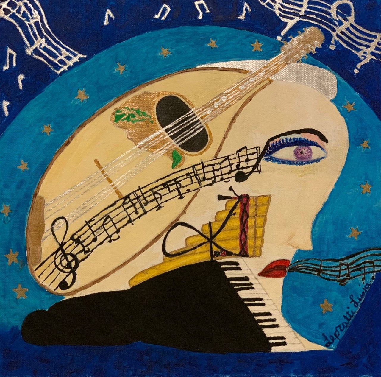 OLIO SU TELA  LUCIA  LEPORATTI ' LA DEA DELLA MUSICA '   dimensioni L 40 x H 40 cm.