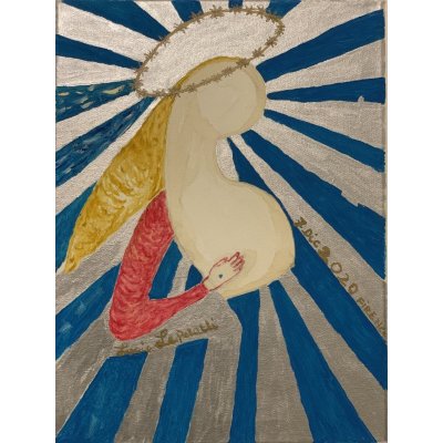 OLIO SU TELA LUCIA LEPORATTI ' LA MADRE COSMICA ' dimensioni L 30 x H 40 cm.