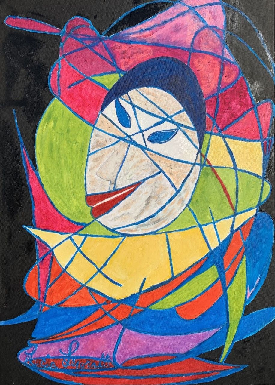 OLIO SU TELA  LUCIA  LEPORATTI ' L 'INGABBIATO '  dimensioni L 70 x H 50 cm.