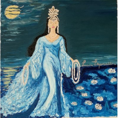 OLIO SU TELA LUCIA LEPORATTI ' LA REGINA DEL MARE ' dimensioni L 40 x H 40 cm.