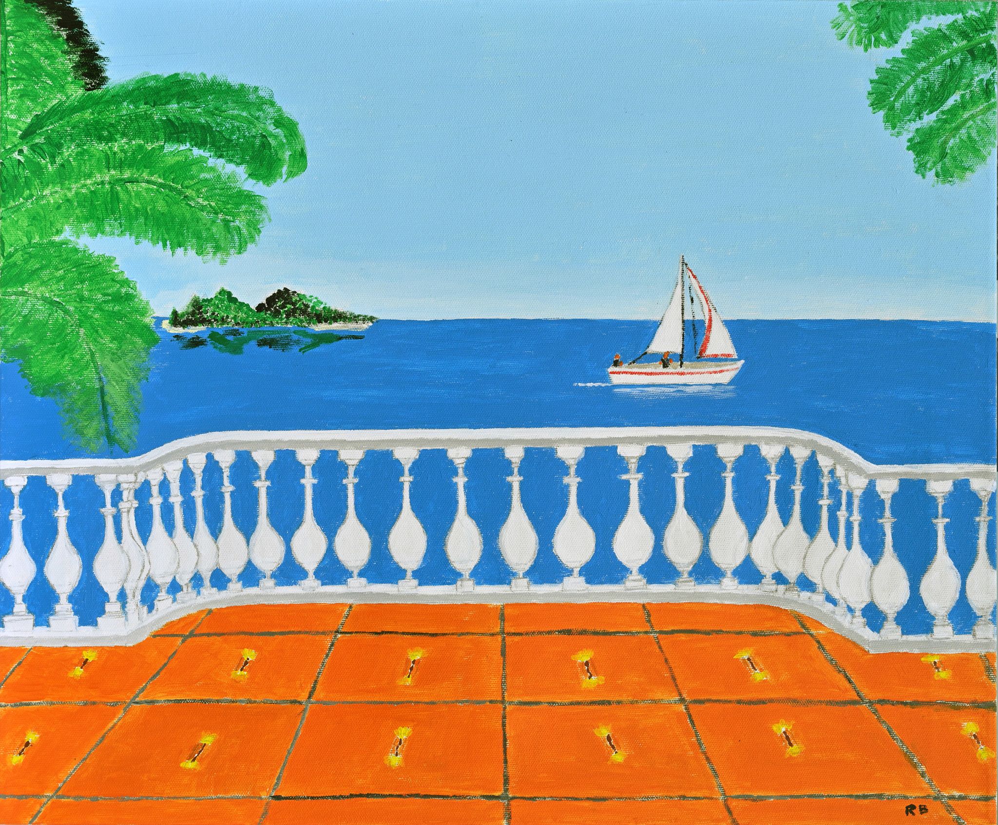 ACRILICO SU TELA RENZO  BATTACCHI ' SUL MARE BLU '  dimensioni L 60 x H 50 cm.