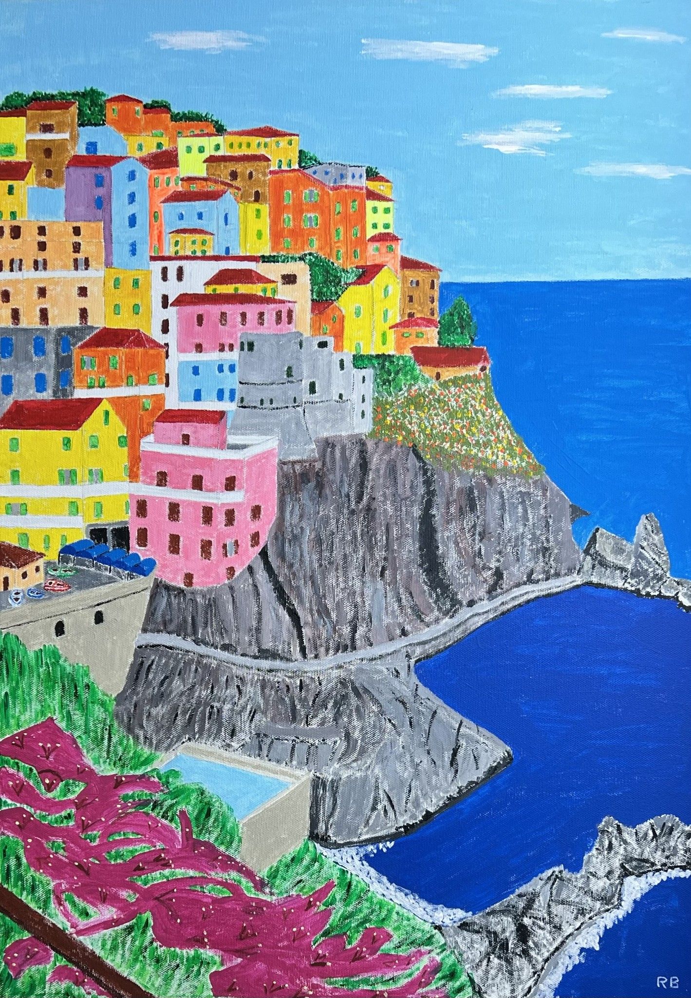 ACRILICO SU TELA RENZO  BATTACCHI ' TRA CIELO E MARE '  dimensioni L 50 x H 70 cm.
