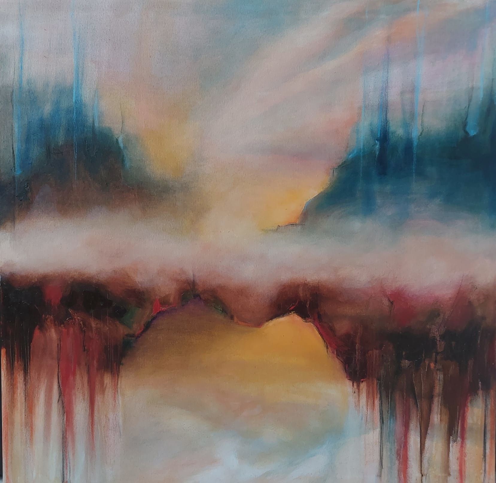 OLIO SU TELA  PETRUSKA  MERISIO ' DUALITA' D 'ESSERE  '  dimensioni L 80 x H 80 cm.