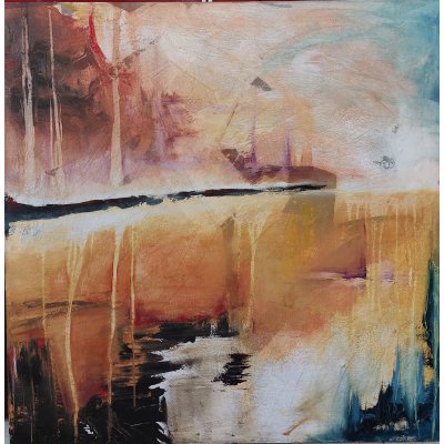 OLIO SU TELA PETRUSKA MERISIO ' RIFLESSI SBIADITI ' dimensioni L 80 x H 80 cm.