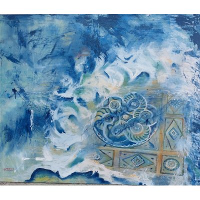 MIXED MEDIA SU TELA PETRUSKA MERISIO ' SOMMERSO ' dimensioni L 120 x H 100 cm.