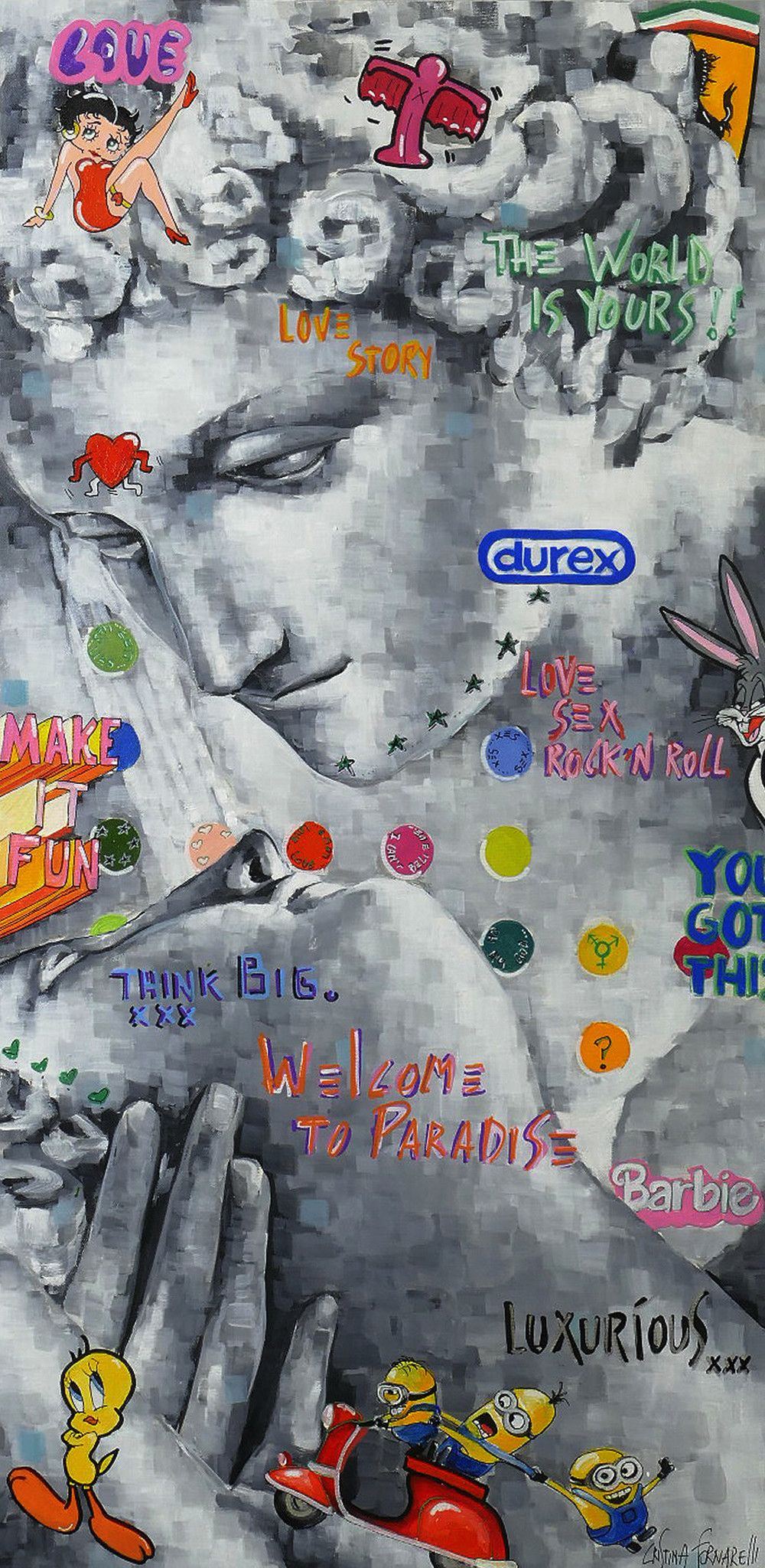 MIXED MEDIA SU TELA  CRISTINA  FORNARELLI ' DUREX '  dimensioni L 50 x H 100 cm.