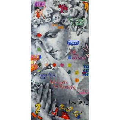 MIXED MEDIA SU TELA CRISTINA FORNARELLI ' DUREX ' dimensioni L 50 x H 100 cm.
