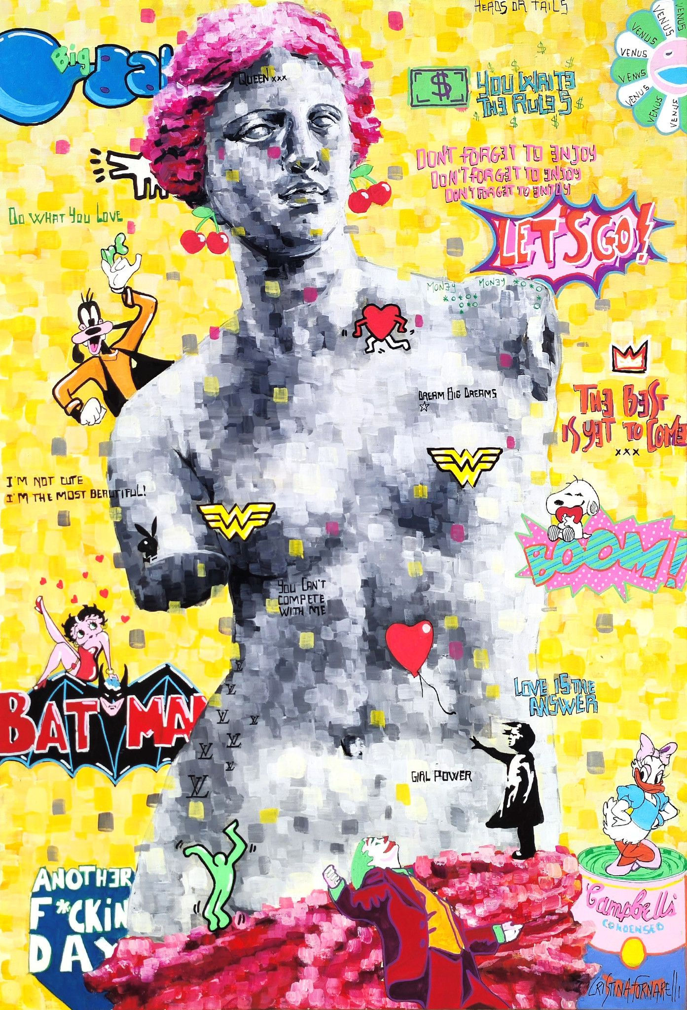 MIXED MEDIA SU TELA  CRISTINA  FORNARELLI ' BABOL BOOM '  dimensioni L 70 x H 100 cm.