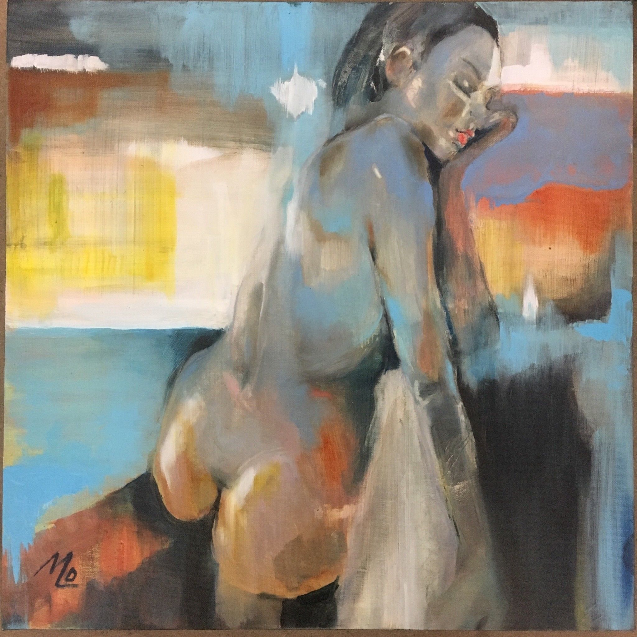 OLIO SU TELA  MADDALENA  PEZZOLI  ' 3  '  dimensioni L 50 x H 50 cm.