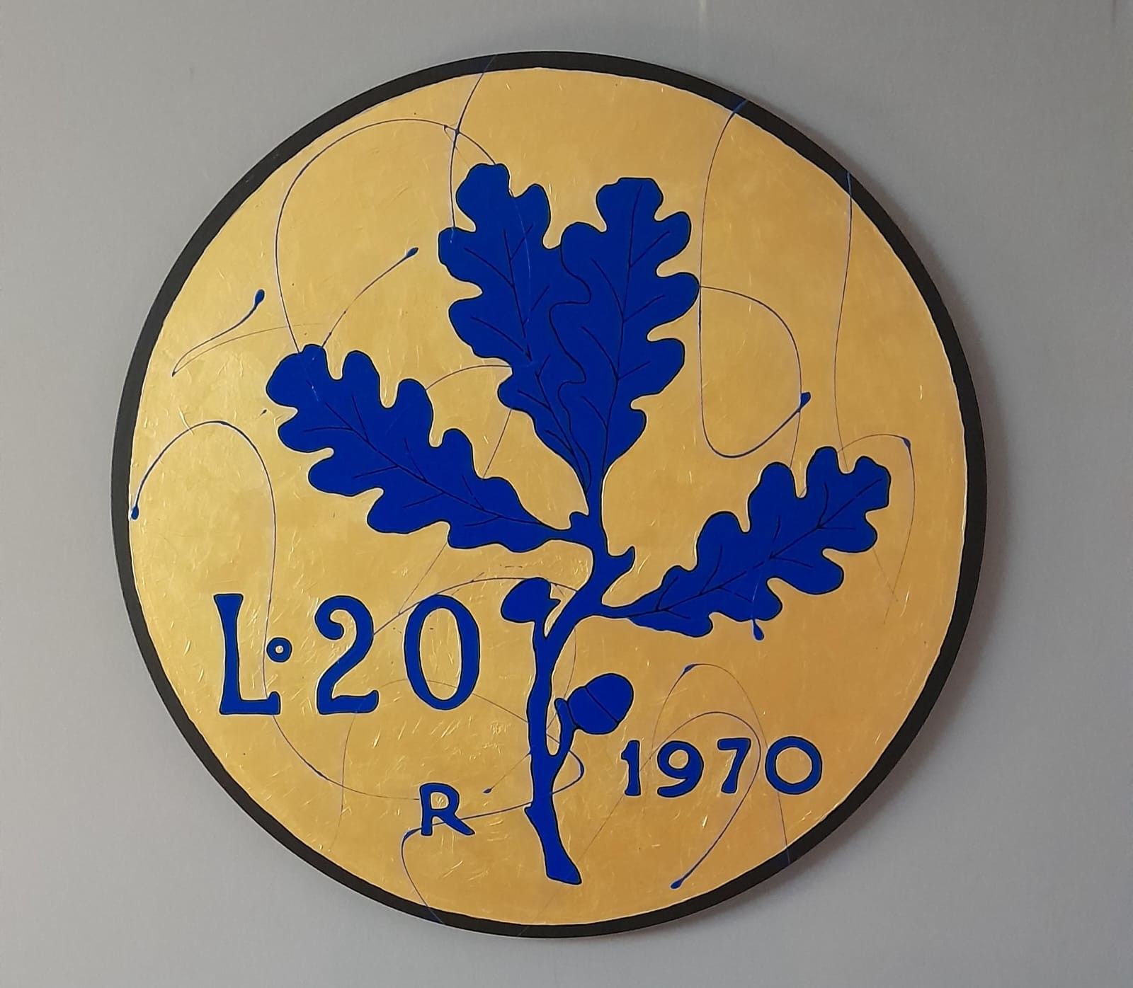 SMALTI SU TELA  YURI  OLEGOVIC '  20  LIRE  '   dimensioni - diametro 80 cm.