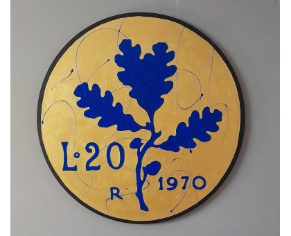 SMALTI SU TELA YURI OLEGOVIC ' 20 LIRE ' dimensioni - diametro 80 cm.
