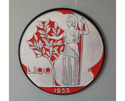 SMALTI SU TELA YURI OLEGOVIC ' 100 LIRE ROSSE ' dimensioni - diametro 80 cm.
