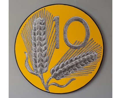 SMALTI SU TELA YURI OLEGOVIC ' 10 LIRE GIALLE ' dimensioni - diametro 80 cm.