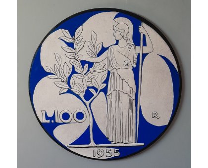 SMALTI SU TELA YURI OLEGOVIC ' 100 LIRE BLU ' dimensioni - diametro 100 cm.