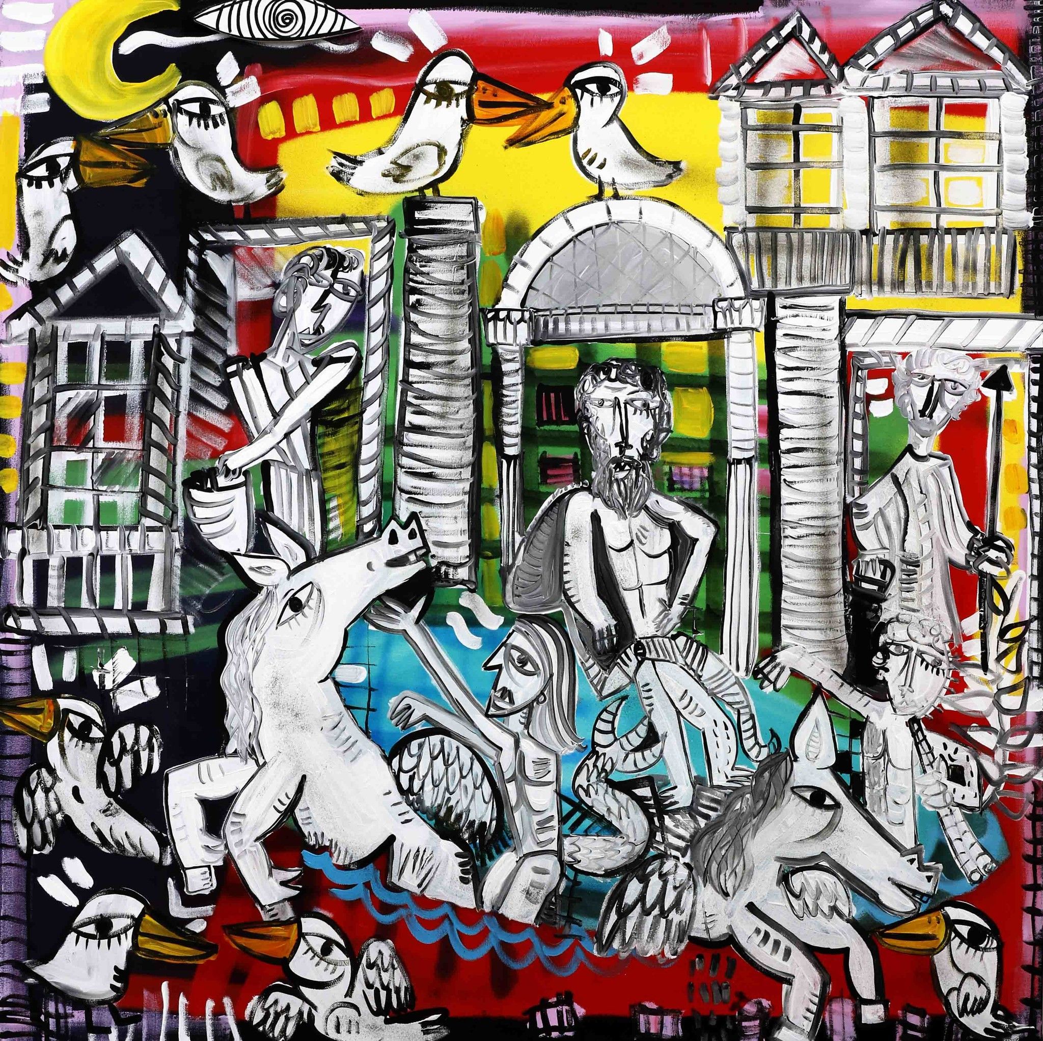 MIXED MEDIA SU TELA  ALESSANDRO  SIVIGLIA '  FONTANA  DI  TREVI  TRAMONTO  '  dimensioni L 100 x H 100 cm.