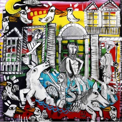 MIXED MEDIA SU TELA ALESSANDRO SIVIGLIA ' FONTANA DI TREVI TRAMONTO ' dimensioni L 100 x H 100 cm.