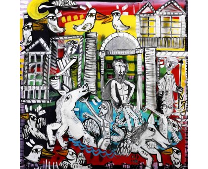 MIXED MEDIA SU TELA ALESSANDRO SIVIGLIA ' FONTANA DI TREVI TRAMONTO ' dimensioni L 100 x H 100 cm.