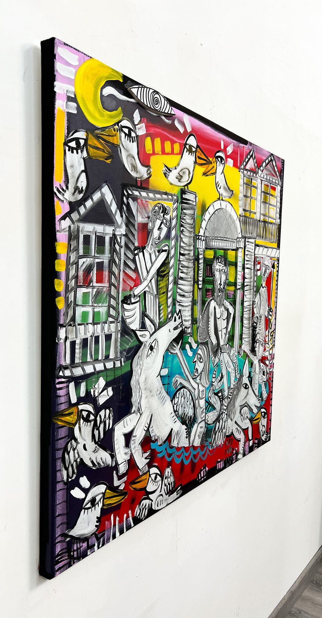 MIXED MEDIA SU TELA  ALESSANDRO  SIVIGLIA '  FONTANA  DI  TREVI  TRAMONTO  '  dimensioni L 100 x H 100 cm.