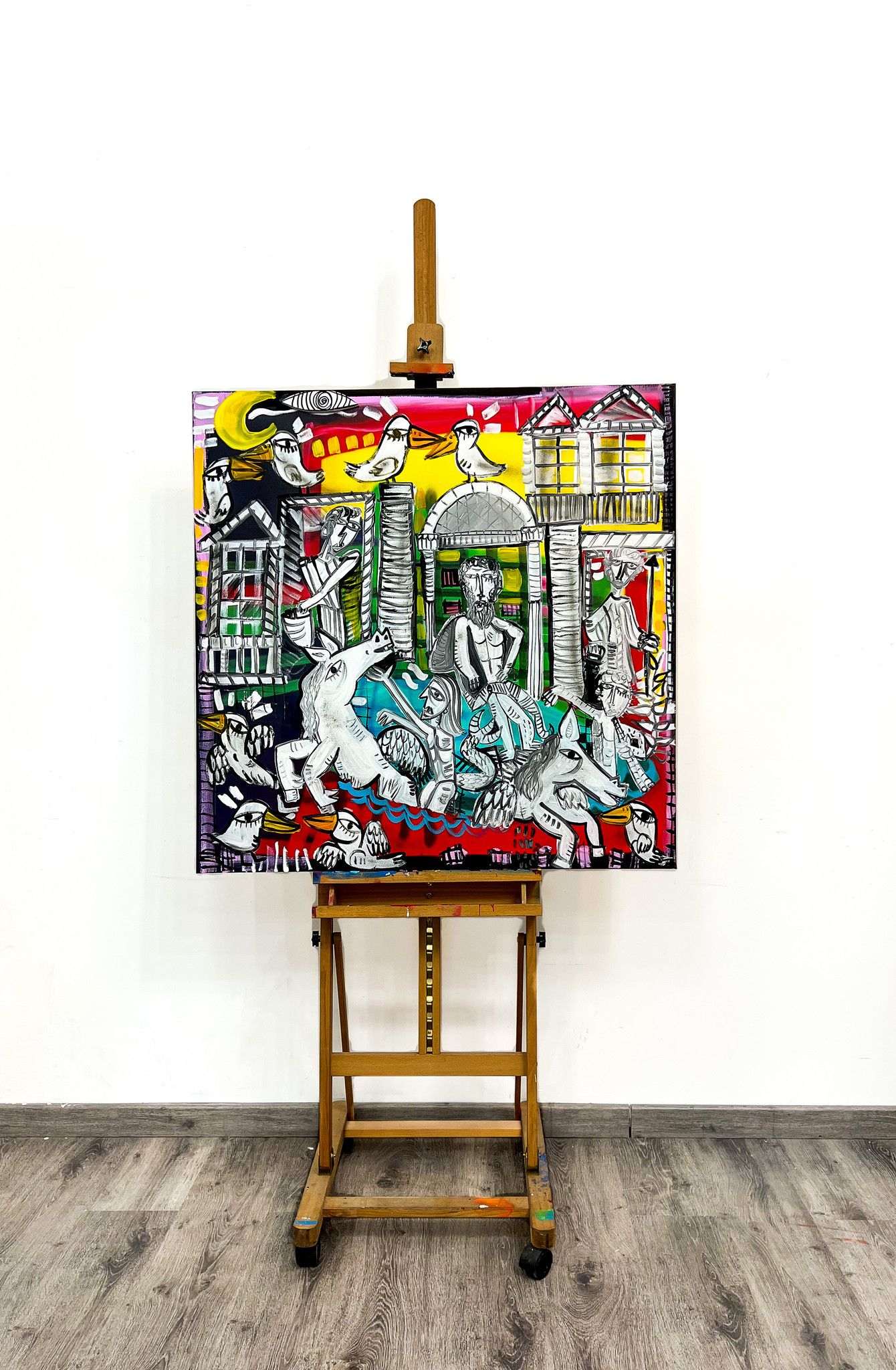 MIXED MEDIA SU TELA  ALESSANDRO  SIVIGLIA '  FONTANA  DI  TREVI  TRAMONTO  '  dimensioni L 100 x H 100 cm.