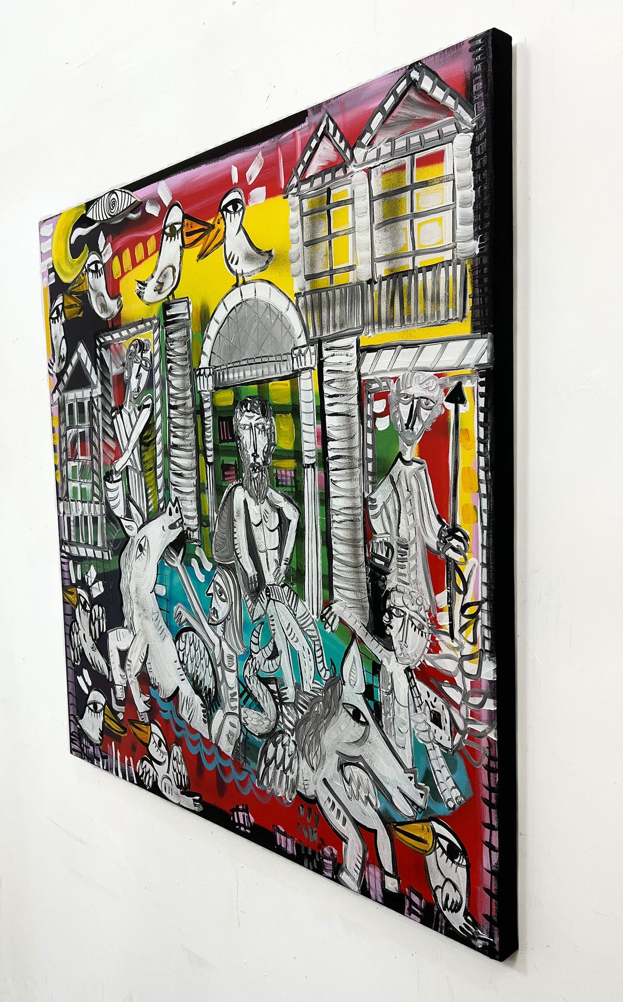 MIXED MEDIA SU TELA  ALESSANDRO  SIVIGLIA '  FONTANA  DI  TREVI  TRAMONTO  '  dimensioni L 100 x H 100 cm.