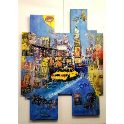 OLIO SU MDF ANTONIO CAPOFERRI ' NEW YORK CITTY ' dimensioni L 110 x H 160 cm.