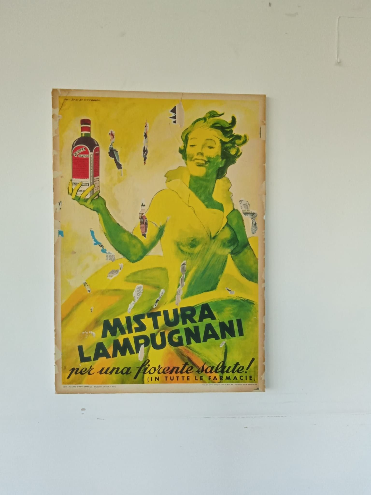 DECOLLAGE MANIFESTO ORIGINALE  ANTONIO  DEODATO ' MISTURA  LAMPUGNANI  '  dimensioni L 70 x H 100 cm.