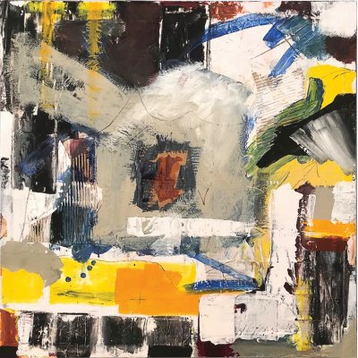 MIXED MEDIA SU TELA PAOLO RAVALLI ' AGORA' ' dimensioni L 80 x H 80 cm.