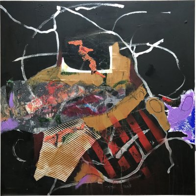 MIXED MEDIA SU TELA PAOLO RAVALLI ' PORTO ' dimensioni L 80 x H 80 cm.