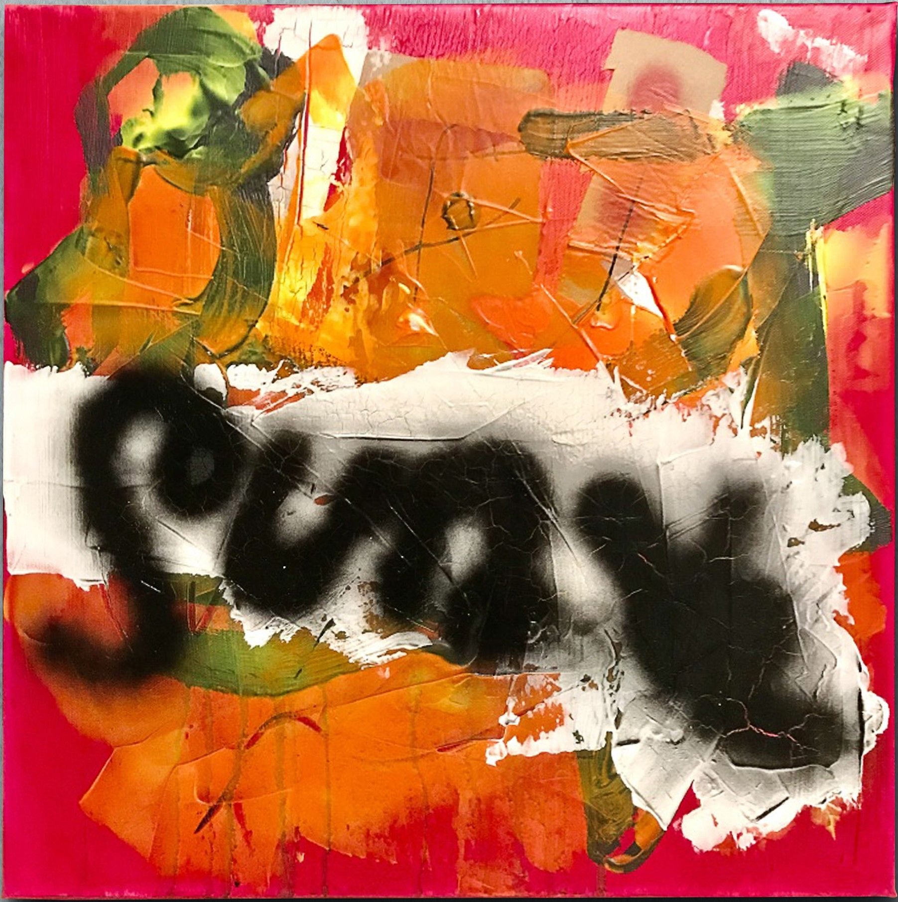 MIXED MEDIA SU TELA  PAOLO  RAVALLI ' SUNNY  '  dimensioni L 50 x H 50 cm.