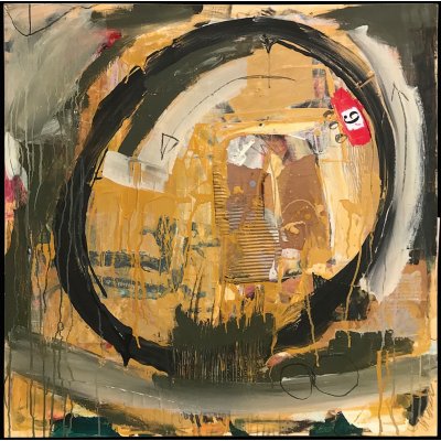 MIXED MEDIA SU TELA PAOLO RAVALLI ' THE RACE ' dimensioni L 80 x H 80 cm.