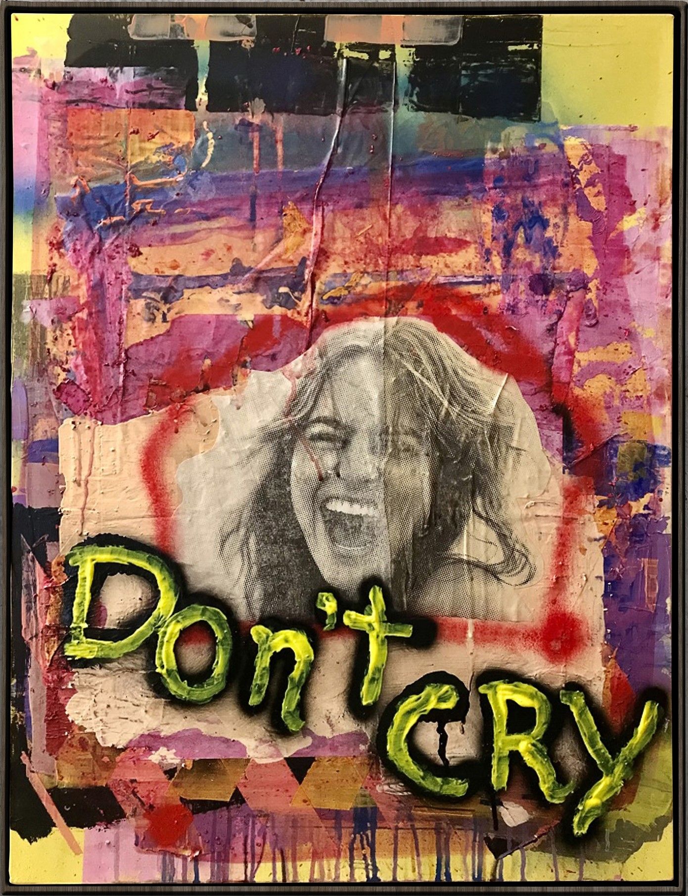 MIXED MEDIA SU TELA  PAOLO  RAVALLI ' DON'T CRY  '  dimensioni L 60 x H 80 cm.