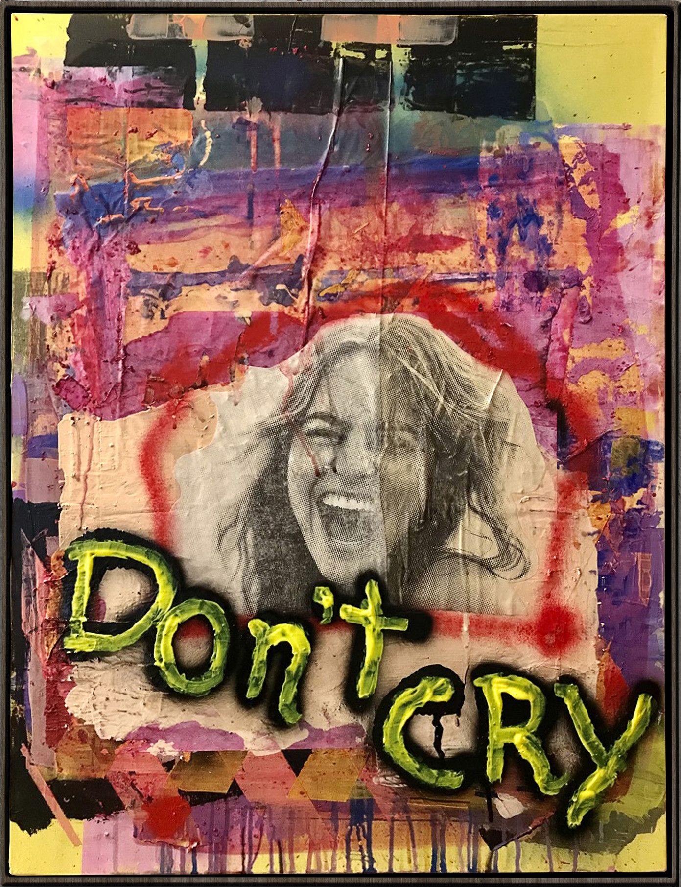 MIXED MEDIA SU TELA  PAOLO  RAVALLI ' DON'T CRY  '  dimensioni L 60 x H 80 cm.