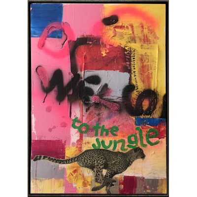 MIXED MEDIA SU TELA PAOLO RAVALLI ' JUNGLE ' dimensioni L 50 x H 70 cm.