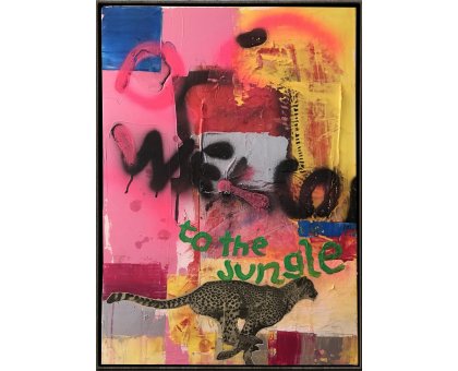 MIXED MEDIA SU TELA PAOLO RAVALLI ' JUNGLE ' dimensioni L 50 x H 70 cm.