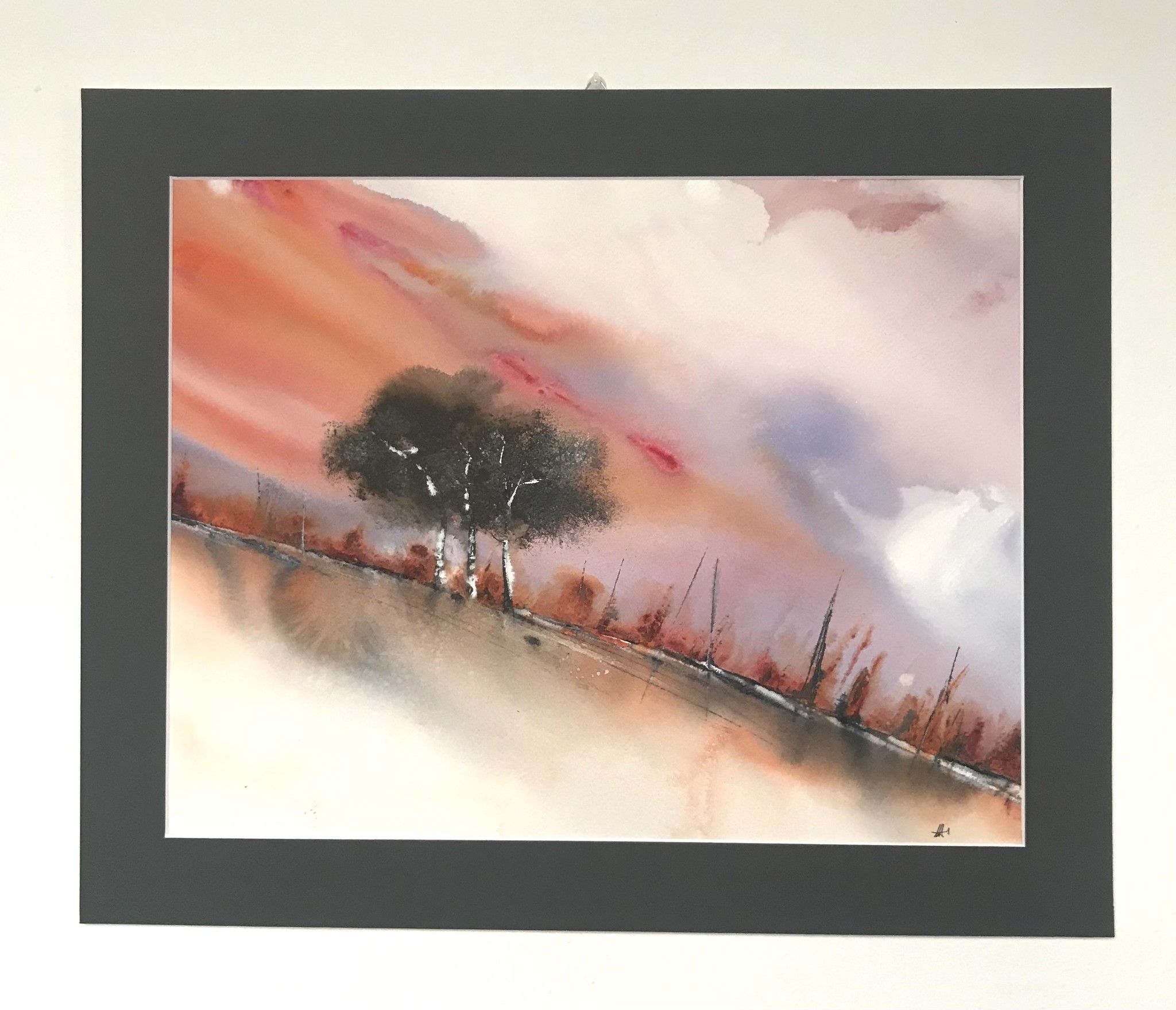 ACQUERELLO SU CARTA ARCHES  JESSICA  MARIANI  ' AUTUNNO  ROSSO '  dimensioni L 52 x H 42,5 cm.