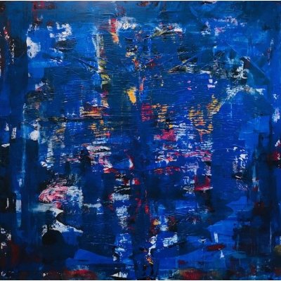 ACRILICO SU TELA SANDRA MENOIA ' OLTRE IL MARE ' dimensioni L 90 x H 90 cm.