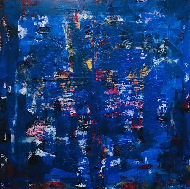 ACRYLIC ON CANVAS  SANDRA MENOIA " OLTRE IL MARE "  size  L 90 x H 90 cm.