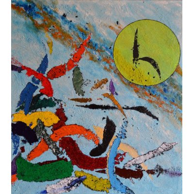 MIXED MEDIA SU TELA RICCARDO VELLUTO ' PRIMI GIORNI DI PRIMAVERA ' dimensioni L 70 x H 80 cm.