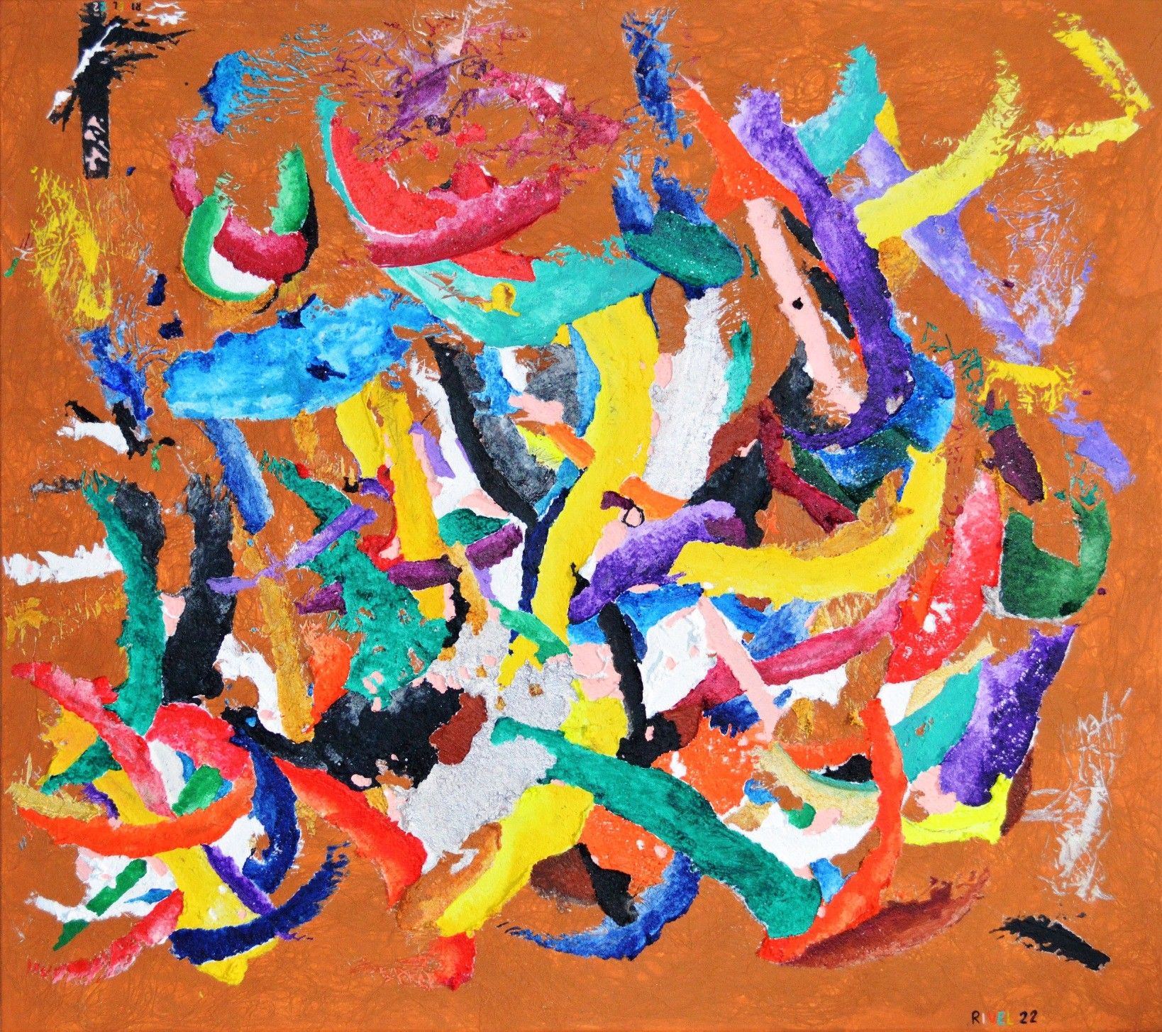 MIXED MEDIA SU TELA  RICCARDO  VELLUTO ' LIFE 2022 '  dimensioni L 70 x H 90 cm.
