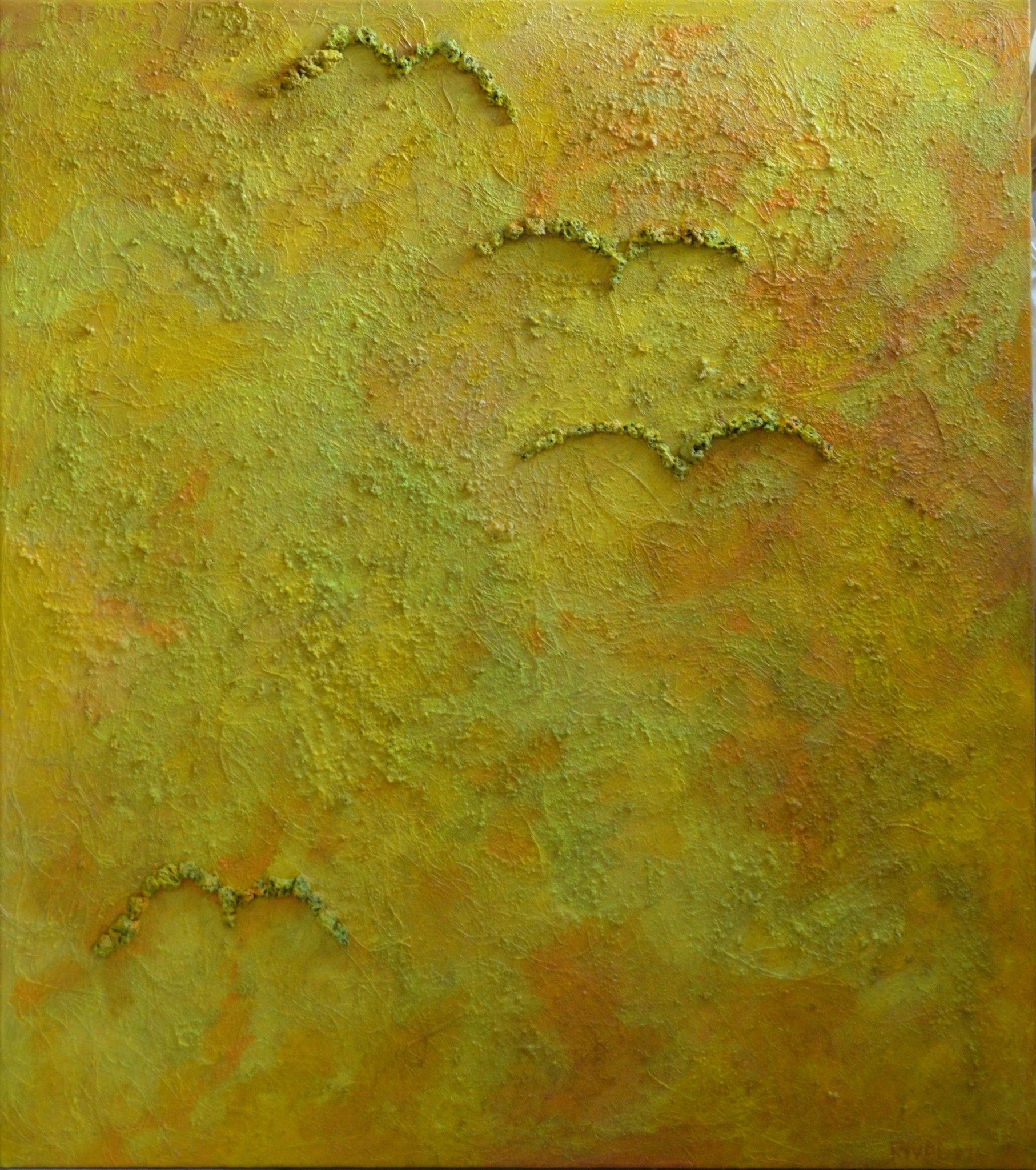 MIXED MEDIA SU TELA  RICCARDO VELLUTO ' MONOCROMATISMO IN GIALLO  '  dimensioni L 80 x H 90 cm.