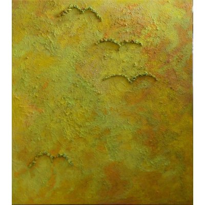 MIXED MEDIA SU TELA RICCARDO VELLUTO ' MONOCROMATISMO IN GIALLO ' dimensioni L 80 x H 90 cm.