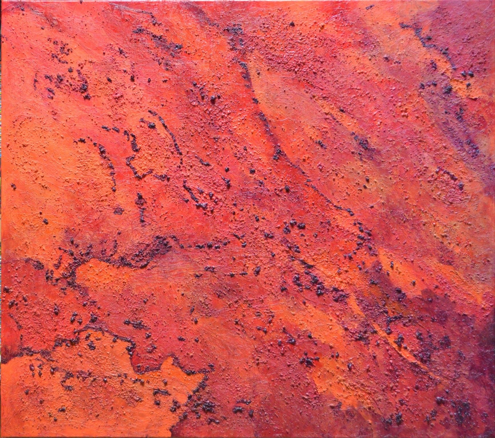 MIXED MEDIA SU TELA  RICCARDO VELLUTO ' MONOCROMATISMO IN ROSSO '  dimensioni L 80 x H 90 cm.