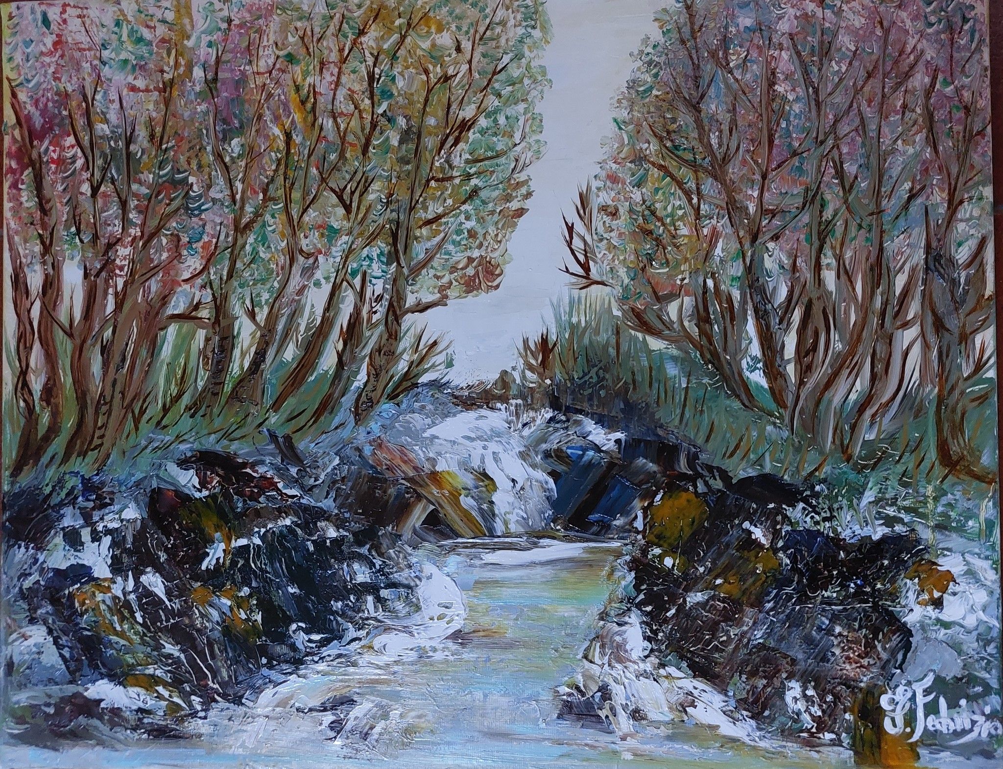 OLIO SU TELA  FRANCA FABRIZIO ' FRESCHE ACQUE '   dimensioni L 50 x H 40 cm.