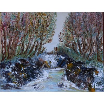 OLIO SU TELA FRANCA FABRIZIO ' FRESCHE ACQUE ' dimensioni L 50 x H 40 cm.