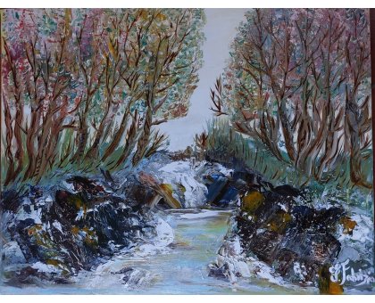 OLIO SU TELA FRANCA FABRIZIO ' FRESCHE ACQUE ' dimensioni L 50 x H 40 cm.